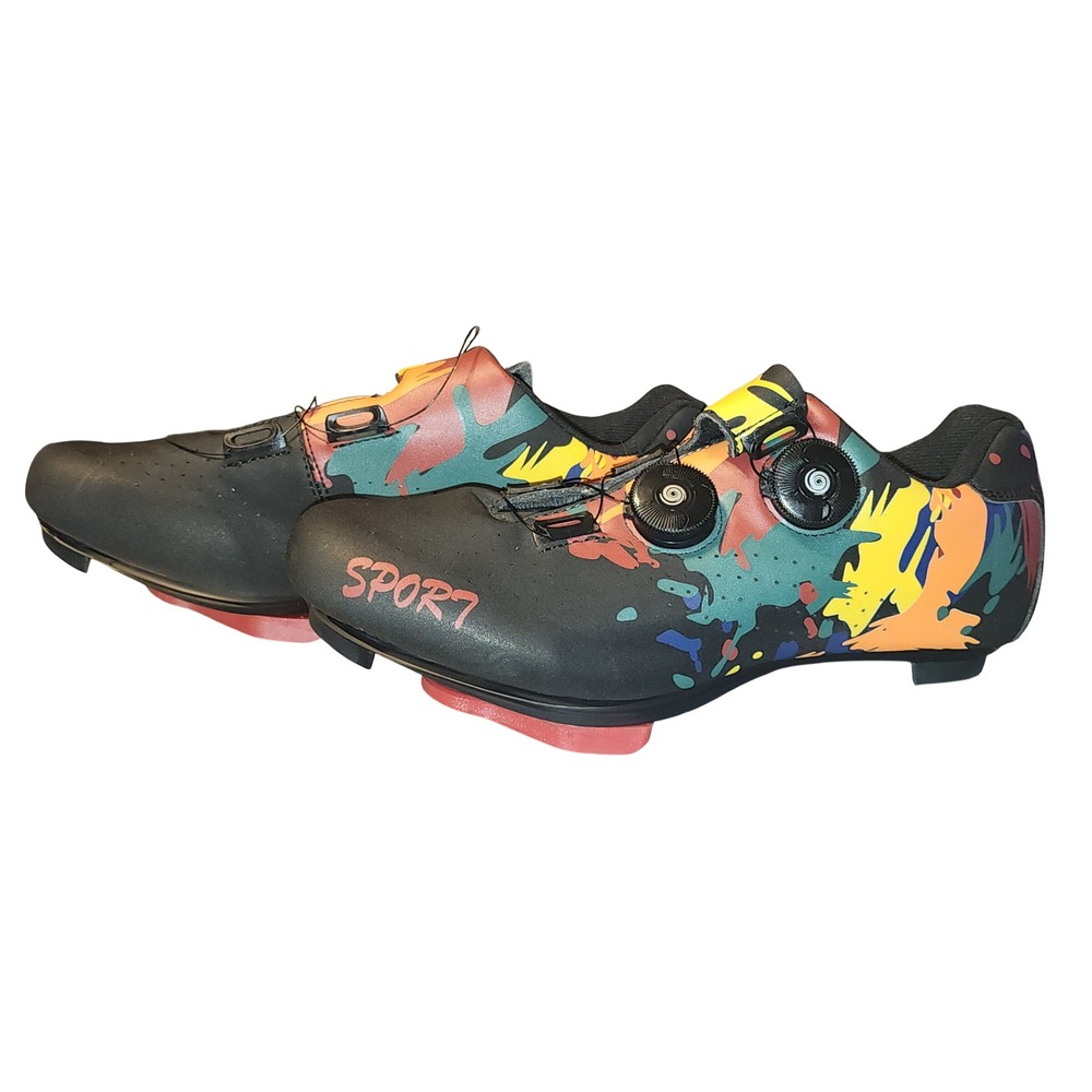 Betoosen Self Locking Cycling Shoes Sz 8.5 Paint Splatter Dual Dial 3-Bolt